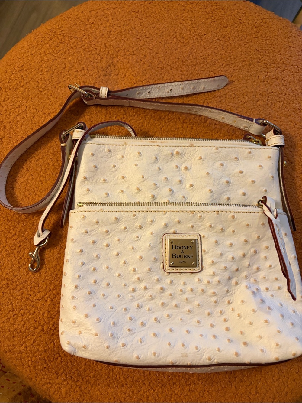 Dooney & Bourke Cream Ostrich-Embossed Crossbody Bag